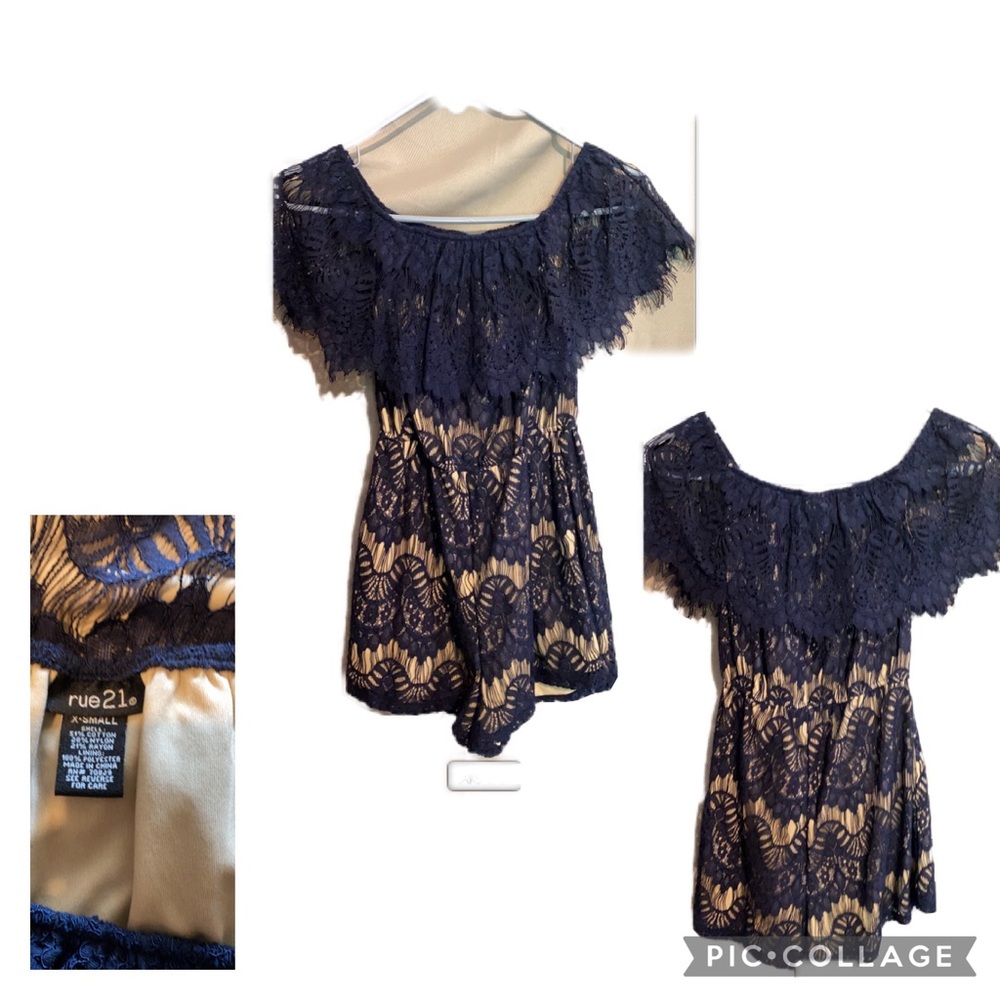 Navy blue/ nude lace romper  size XS